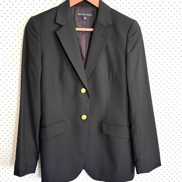 Brooks Brothers Wool Two Button Blazer 8 Black Gold Jacket Academia Prep Career - Picture 3 of 7